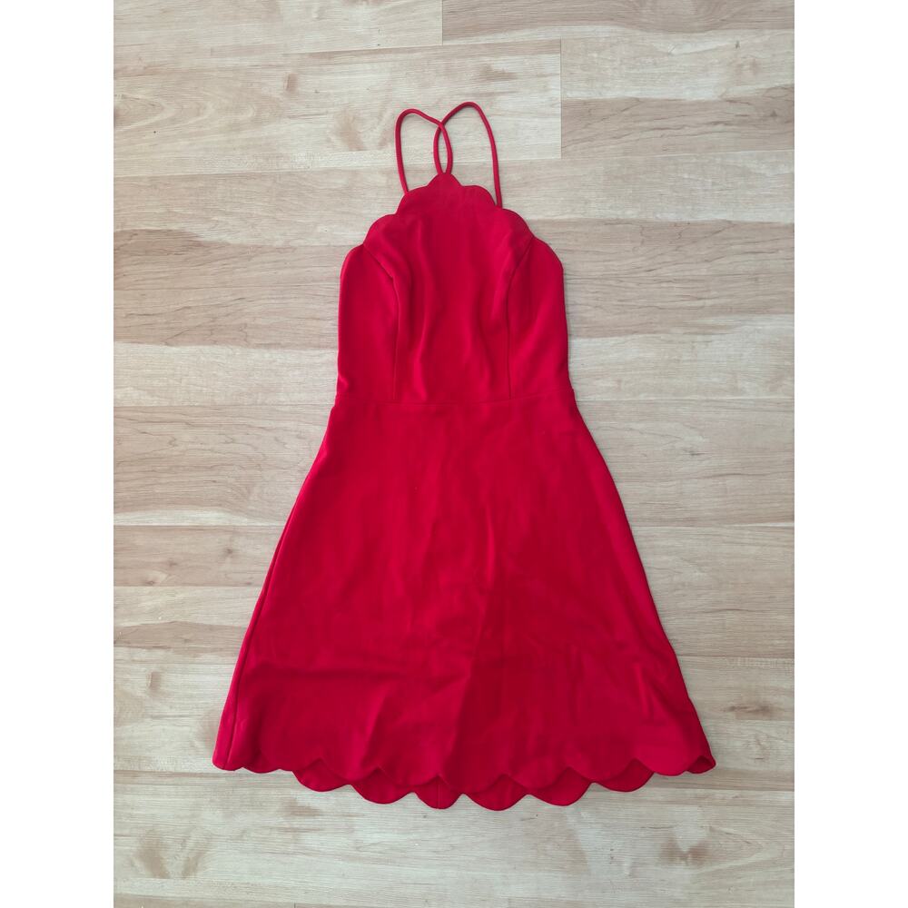 Nordstrom Lush Women's Scalloped Rayonne Red Mini Dress Size XS $80 Summer S1 - Picture 3 of 9